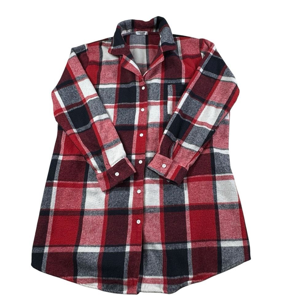 Shacket XL Plaid Red Button Down Flannel Shirt Jacket Longer County